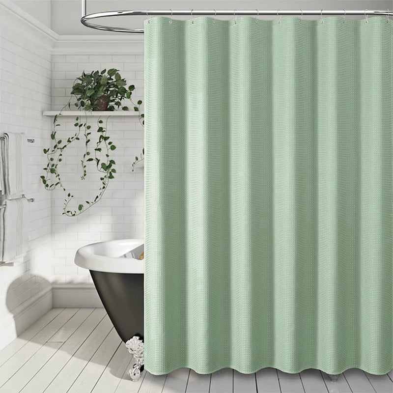 Long Shower Curtain with 12 Metal Hooks - Green