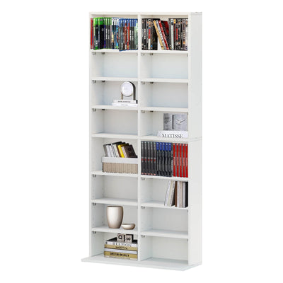 8 Tier CD DVD Adjustable Rack Shelf - White