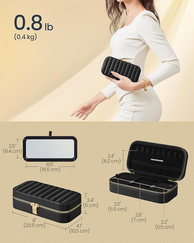 Jewellery Case Organiser with Mirror - Black