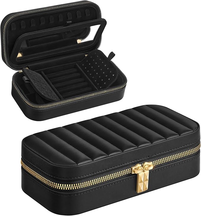 Jewellery Case Organiser with Mirror - Black