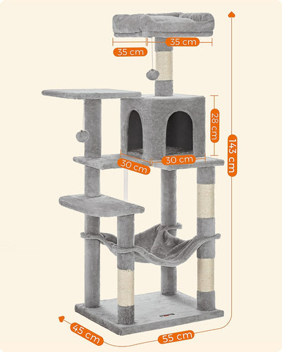 Cat Tree For Indoor Cats with Scratching Posts and Perches - Light Grey