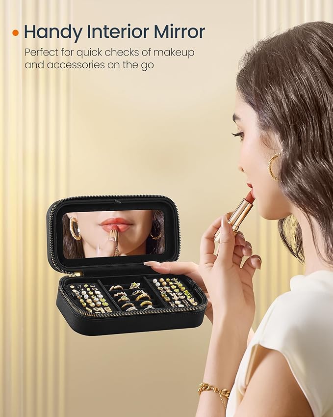 Jewellery Case Organiser with Mirror - Black