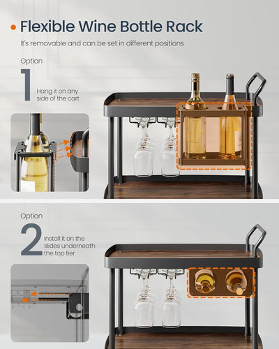 Rolling Kitchen & Drinks Cart - Walnut & Black