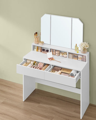 Dressing Table with Tri-Fold Mirror And Drawers