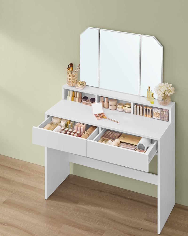 Dressing Table with Tri-Fold Mirror And Drawers