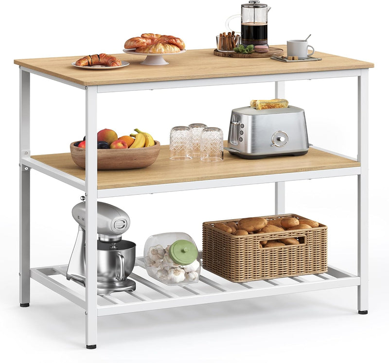 Vasagle Kitchen Island With 3 Shelves - White