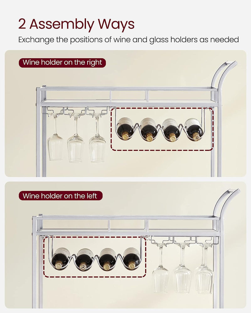 Vasagle Nyla Bar Cart With Wine Holders - Silver