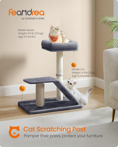 Cat Tree with Scratching Post & Bed – Dark Grey