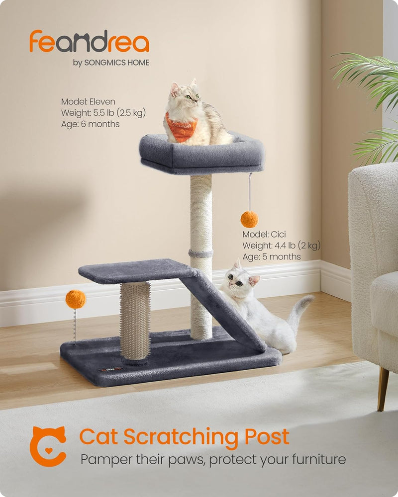 Cat Tree with Scratching Post & Bed – Dark Grey