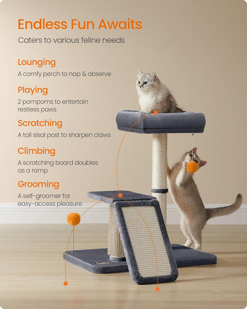 Cat Tree with Scratching Post & Bed – Dark Grey