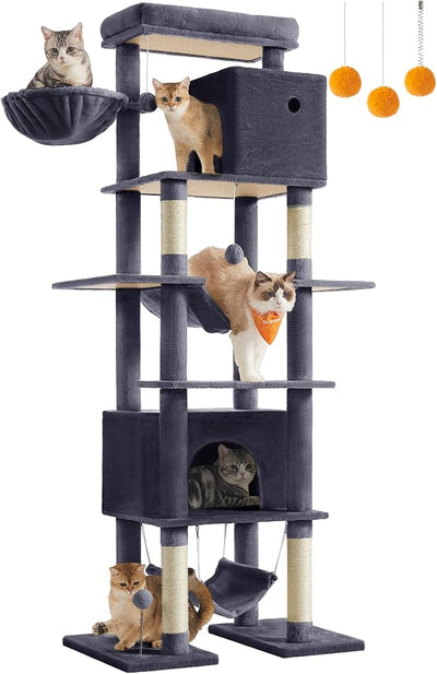 Cat Tree with Caves & Hammocks 200cm – Light Grey