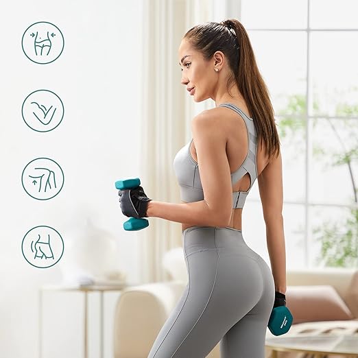 Dumbbell Set with Rack - Lime, Teal & Grey (Set of 6)