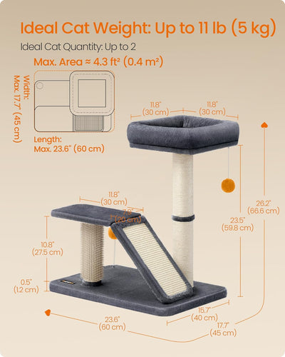 Cat Tree with Scratching Post & Bed – Dark Grey