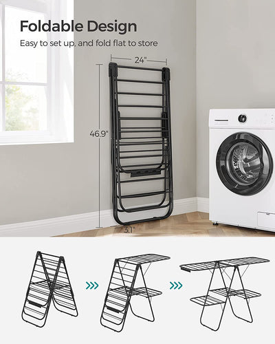 Multi Levels Laundry Clothes Airer with Extra Space Black