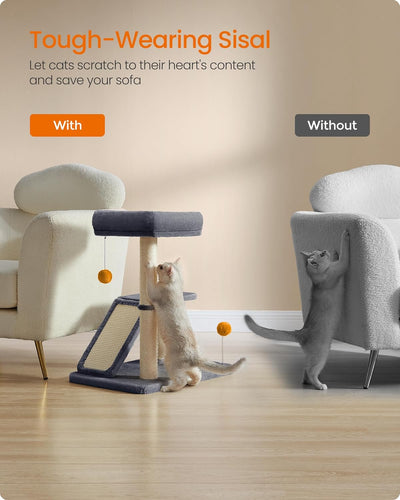 Cat Tree with Scratching Post & Bed – Dark Grey