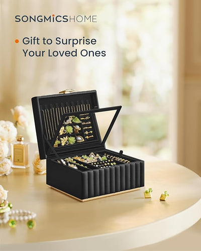 Jewellery Box with Mirror 2-Tier - Black