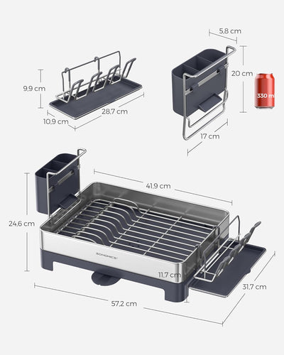 Premium Full Size Steel Dish Rack - Silver