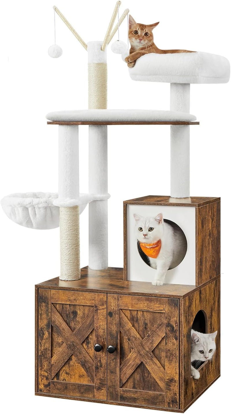 2-in-1 Cat Tree with Litter Box Enclosure - Rustic Brown