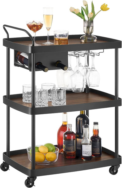 Rolling Kitchen & Drinks Cart - Walnut & Black
