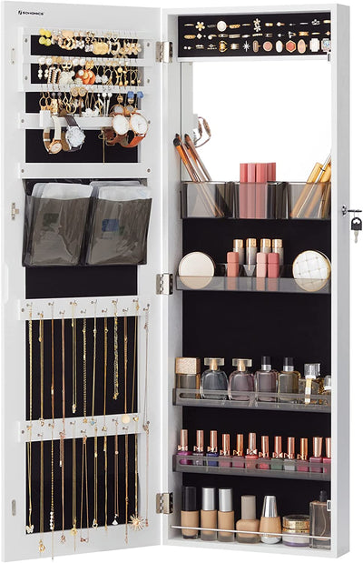 Jewellery Cabinet With Frameless Mirror - White