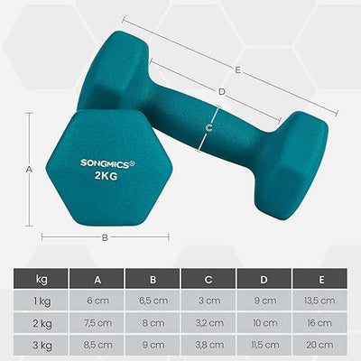 Dumbbell Set with Rack - Lime, Teal & Grey (Set of 6)