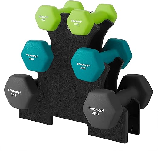 Dumbbell Set with Rack - Lime, Teal & Grey (Set of 6)