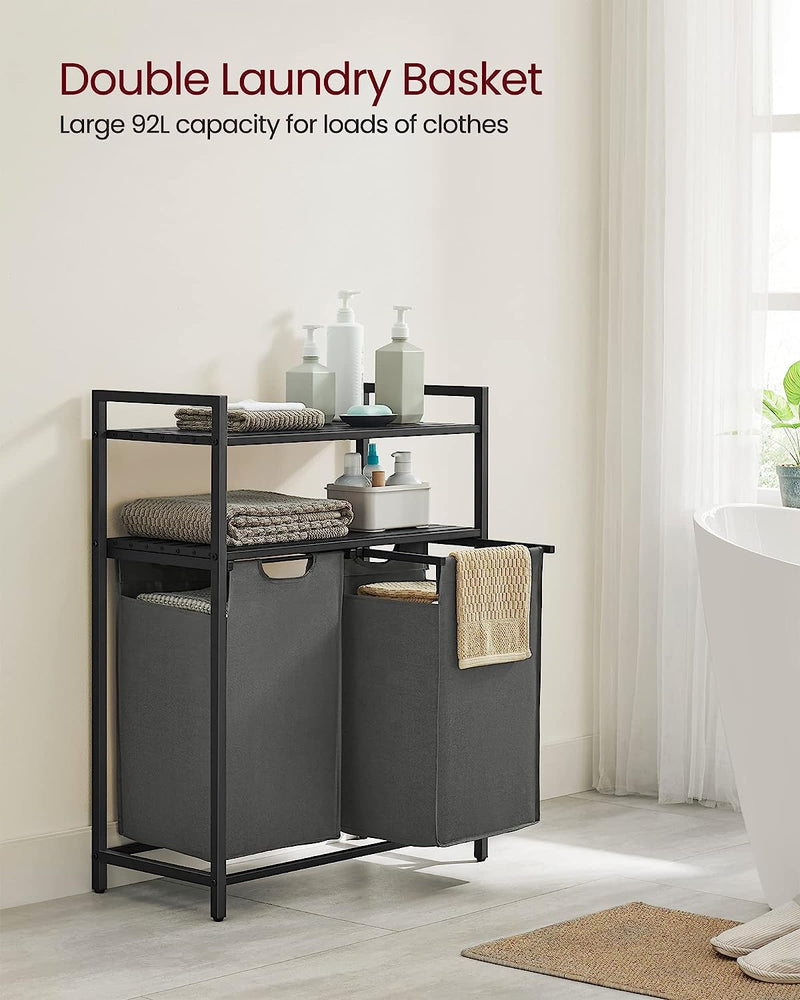 Vasagle Laundry Basket With 2 Pull-out Basket Black