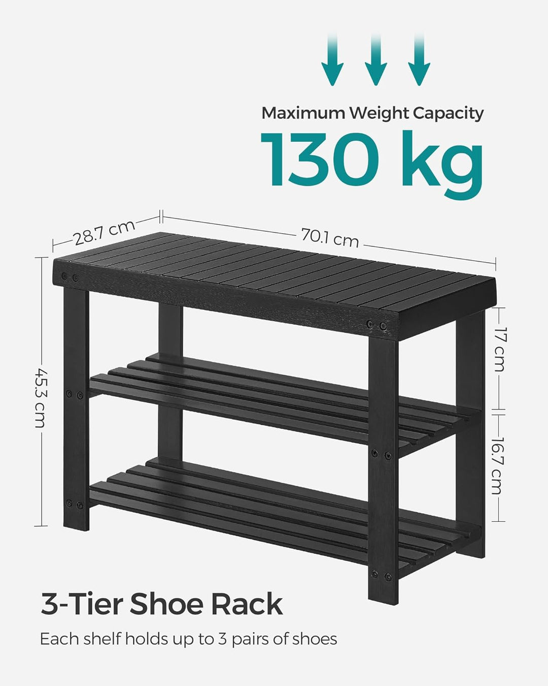 Tier Bamboo Shoe Storage Rack Black – Space General