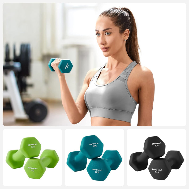 Dumbbell Set with Rack - Lime, Teal & Grey (Set of 6)