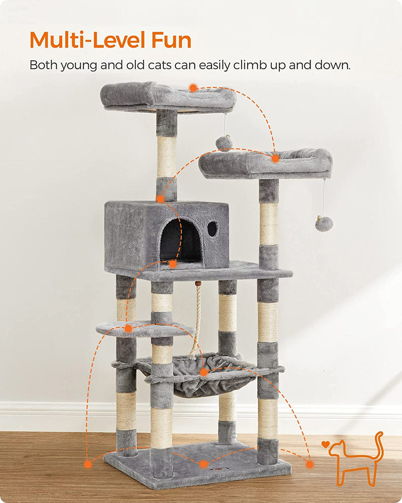 Stable Cat Tower With Plush Perches - Light Grey