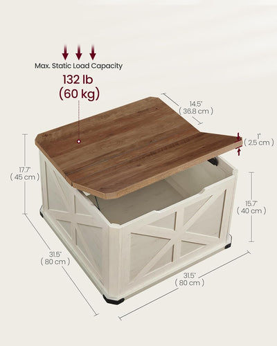 Farmhouse Square Coffee Table With Flip-Top Lids