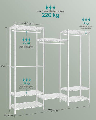 Heavy Duty Open Wardrobe Metal Coat Rack - White