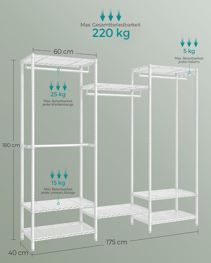 Heavy Duty Open Wardrobe Metal Coat Rack - White