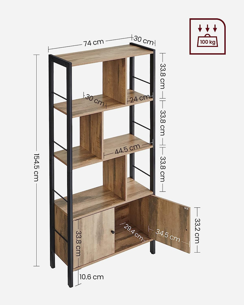 Vasagle Bookshelf With Cabinet - Oak