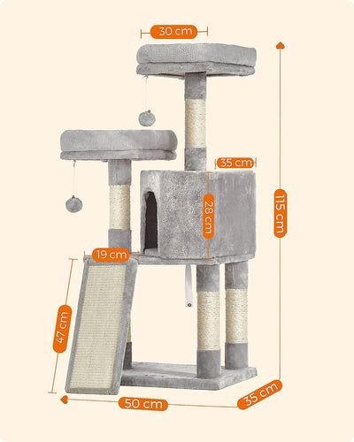 Cat Condo with Scratching Post - Light Grey