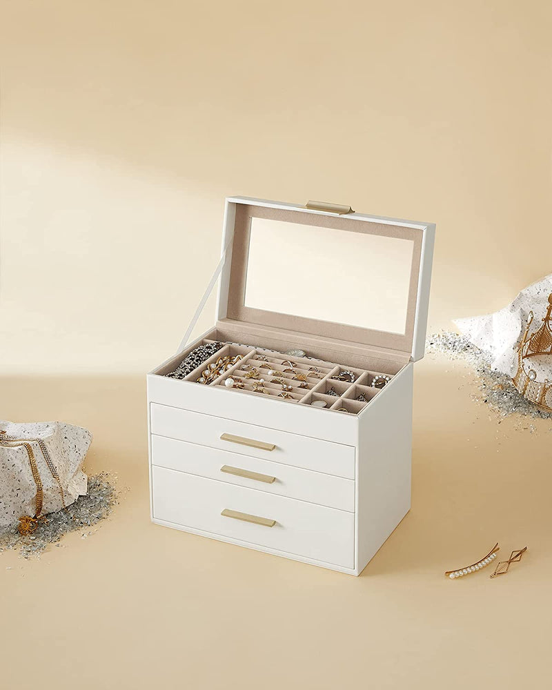 Jewellery Box Organiser 4-Tier With 3 Drawers - Cloud White