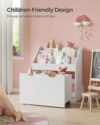 Kids’ Storage Bookcase – 3 Shelves with Rolling Toy Box