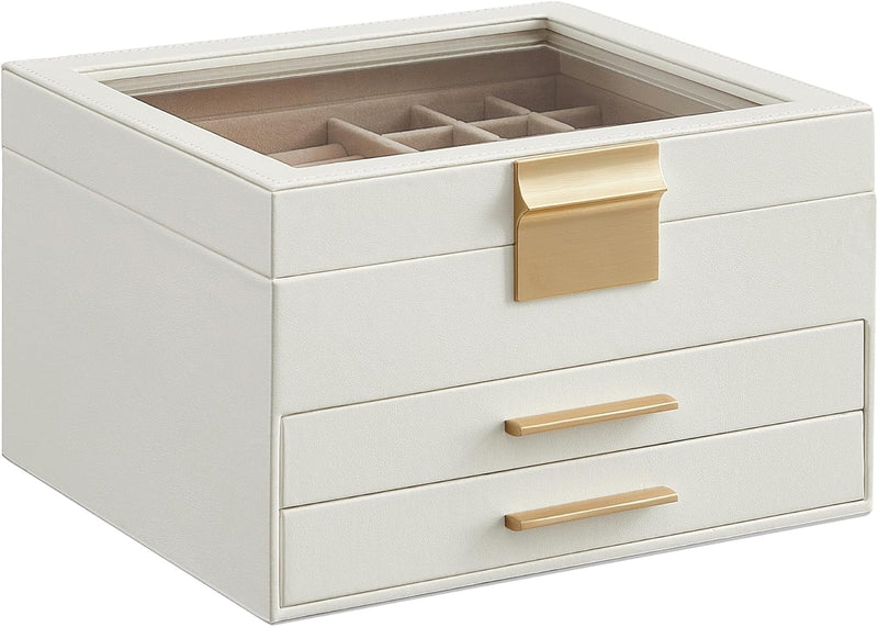 Jewellery Box with Glass Lid 3-Layer - White