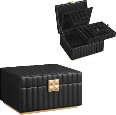 Jewellery Box with Mirror 2-Tier - Black