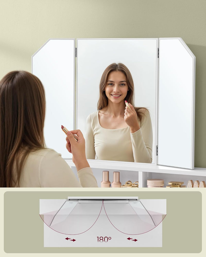 Dressing Table with Tri-Fold Mirror And Drawers