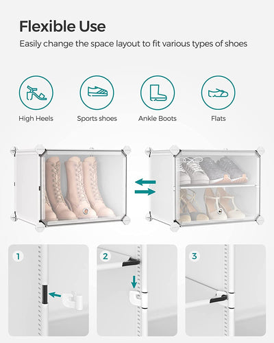 Cubes Shoe Organiser with Doors White (Set of 6)