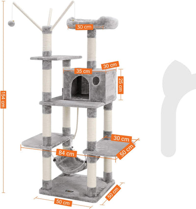 Cat Tree Tower With Hammock and Perch - Light Grey