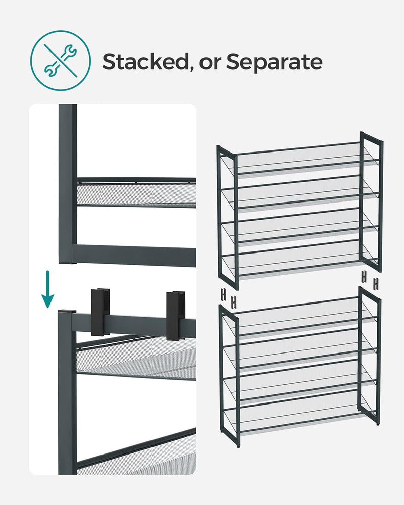 8 Tier Metal Stackable Shoe Rack - Charcoal Grey