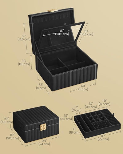 Jewellery Box with Mirror 2-Tier - Black
