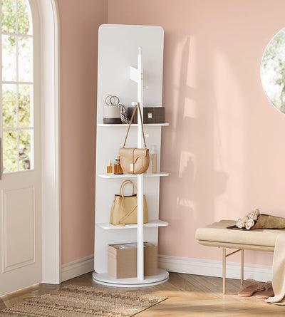 Standing Mirror with Shelves & Hooks – Cloud White