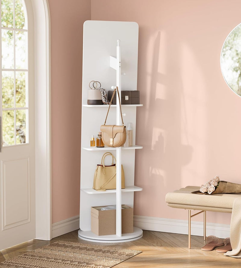 Standing Mirror with Shelves & Hooks – Cloud White