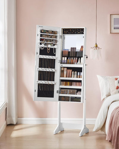 Standing Jewellery Cabinet With Frameless LED Lights - White