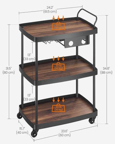 Rolling Kitchen & Drinks Cart - Walnut & Black