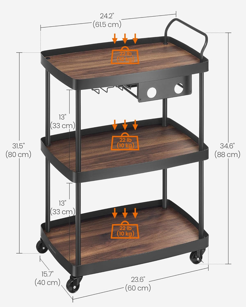 Rolling Kitchen & Drinks Cart - Walnut & Black