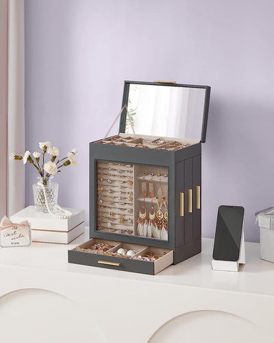 Jewellery Box With Glass Window- Grey